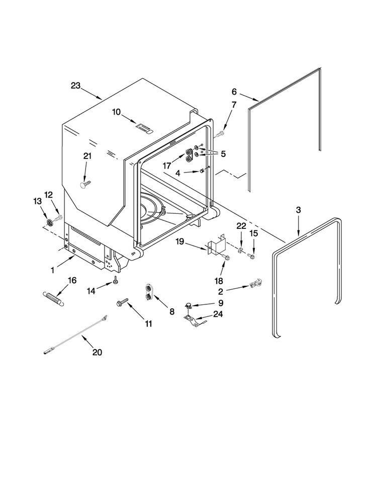 Tub And Frame Parts Diagram and Parts List for MDB8859AWW3  Maytag Dishwasher