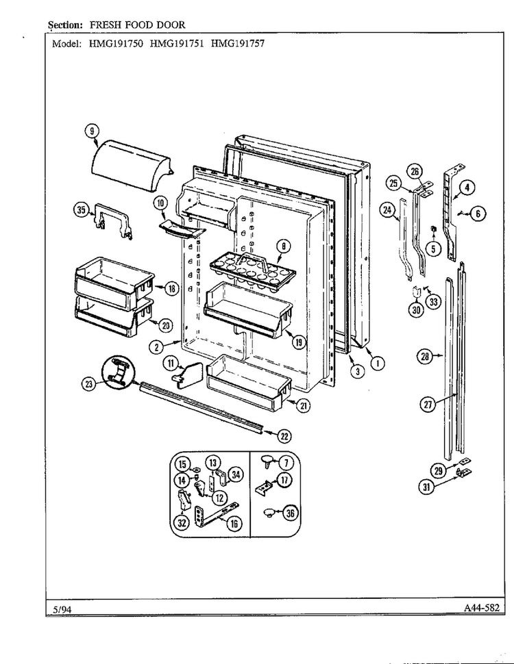 Fresh Food Door Diagram and Parts List for 19175  Admiral Refrigerator