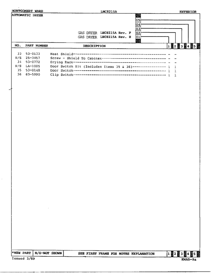 Gas Dryer/ Exterior Page 3 Diagram and Parts List for 8215A REV F Norge Dryer