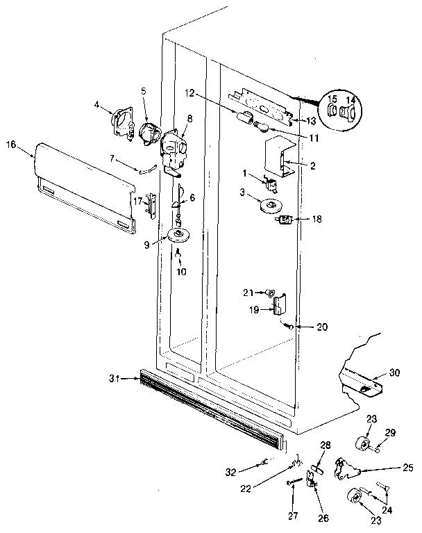 Fresh Food Compartment Diagram and Parts List for JRS203B MBQ01A Jenn-Air Refrigerator