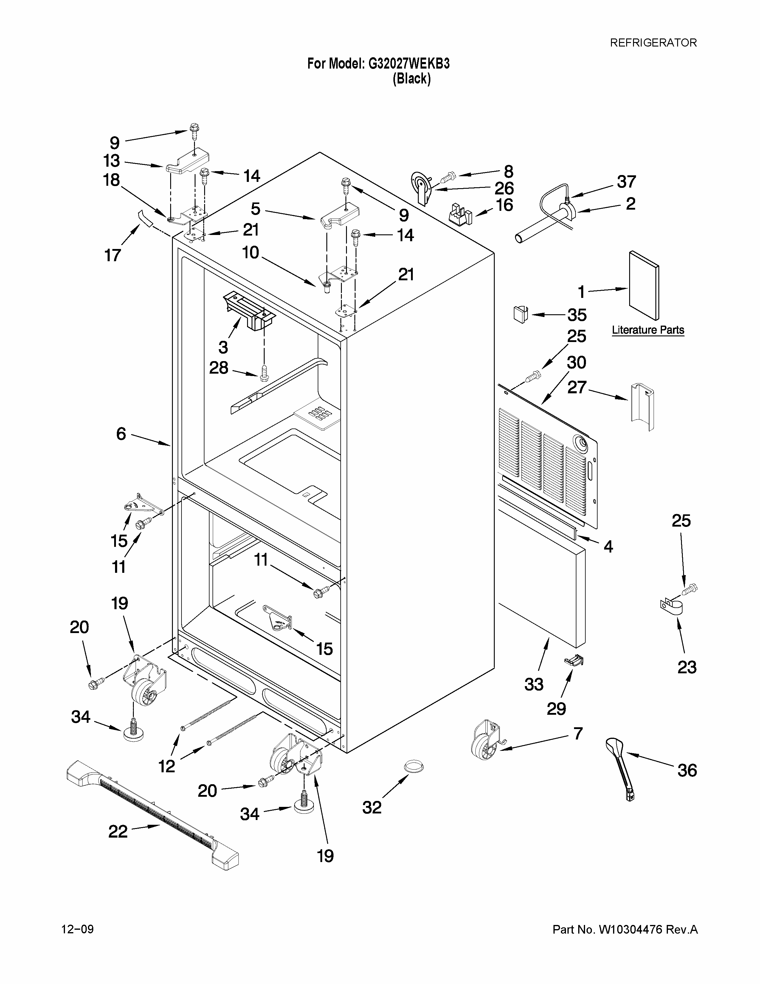 Cabinet Parts Diagram and Parts List for G32027WEKB3  Maytag Refrigerator