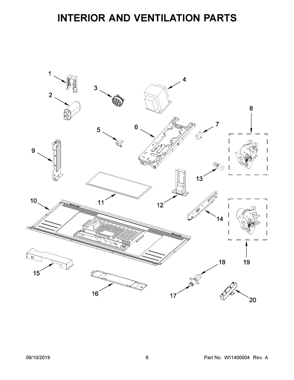 Interior And Ventilation Parts Diagram and Parts List for MMV5227JK0  Maytag Microwave