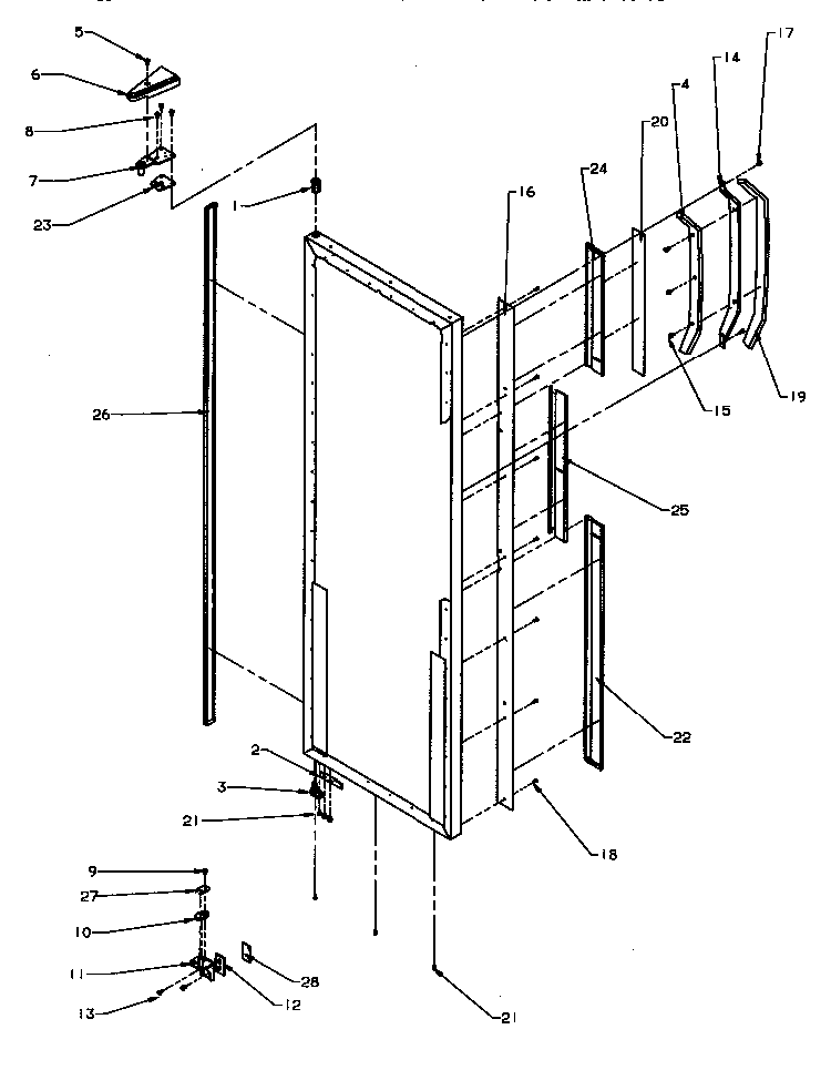 Refrigerator Door Hinge And Trim Parts Diagram and Parts List for SXD22Q2L-P1181308WL  Amana Refrigerator