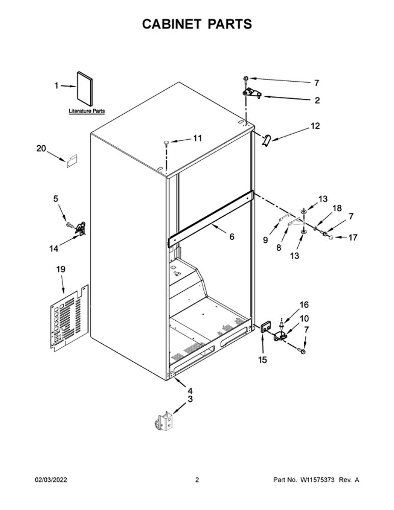 Cabinet Parts Diagram and Parts List for ART104TFDW03  Amana Refrigerator