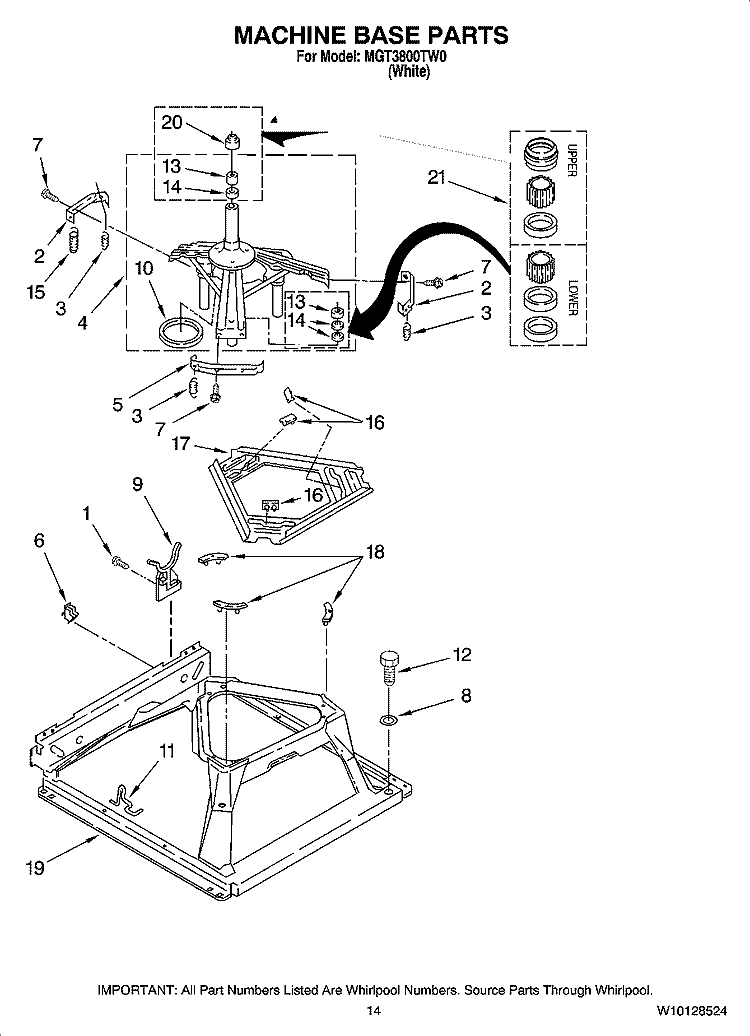 MACHINE BASE PARTS Diagram and Parts List for MGT3800TW0  Maytag Washer Dryer Combo