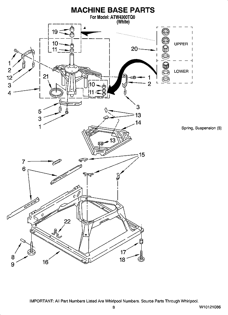 MACHINE BASE PARTS Diagram and Parts List for ATW4300TQ0  Admiral Washer