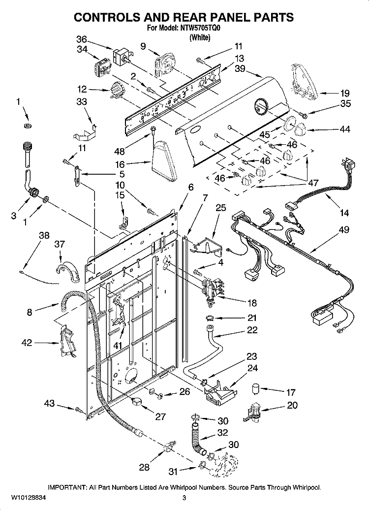 CONTROLS AND REAR PANEL PARTS Diagram and Parts List for NTW5705TQ0  Amana Washer