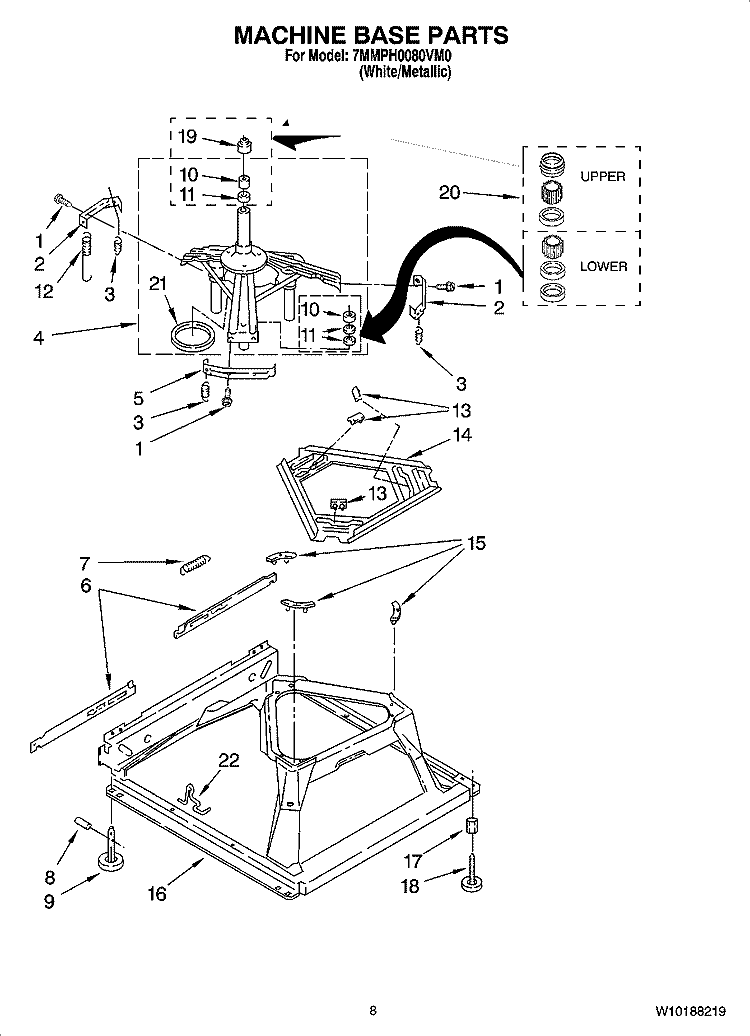 MACHINE BASE PARTS Diagram and Parts List for 7MMPH0080VM0  Maytag Washer