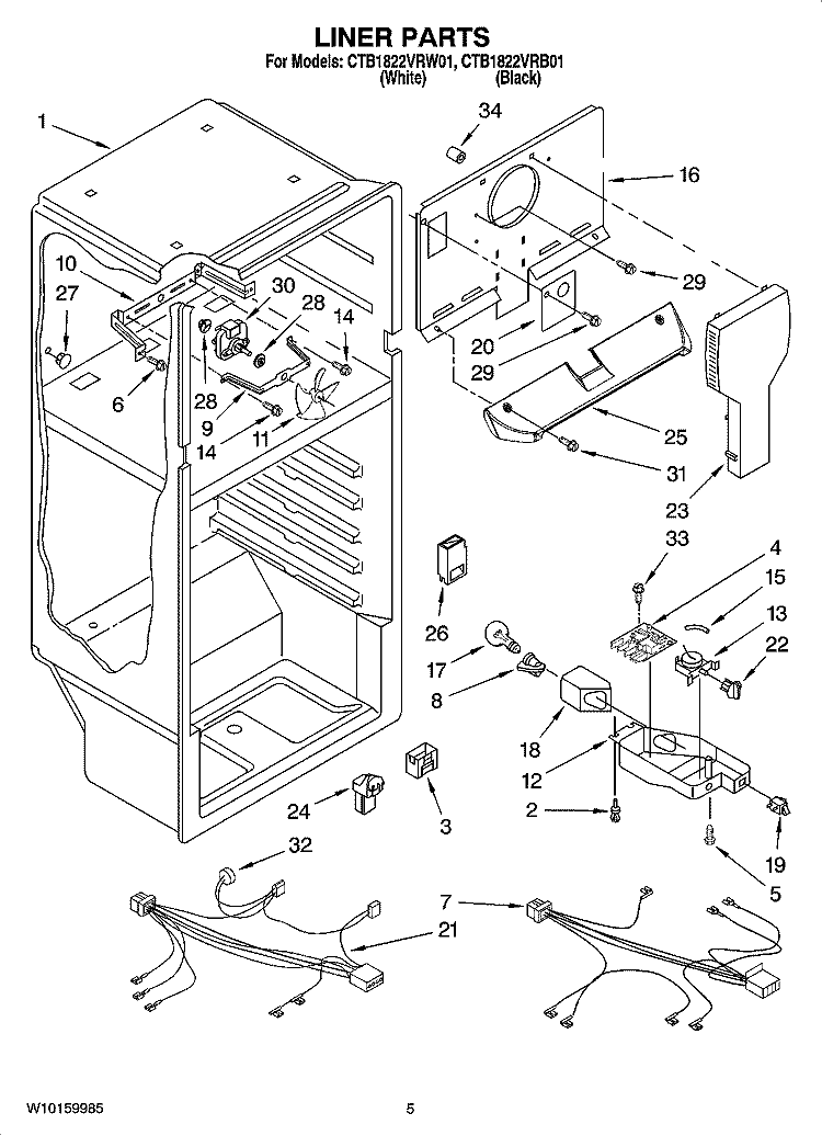 LINER PARTS Diagram and Parts List for CTB1822VRB01  Magic Chef Refrigerator