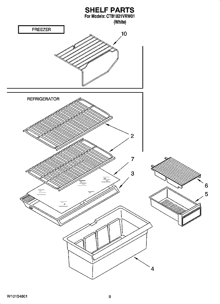 SHELF PARTS, OPTIONAL PARTS Diagram and Parts List for CTB1821VRW01  Magic Chef Refrigerator