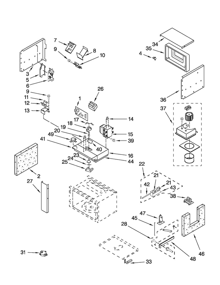 Cabinet And Stirrer Parts Diagram and Parts List for JMW2327WS00  Jenn-Air Microwave