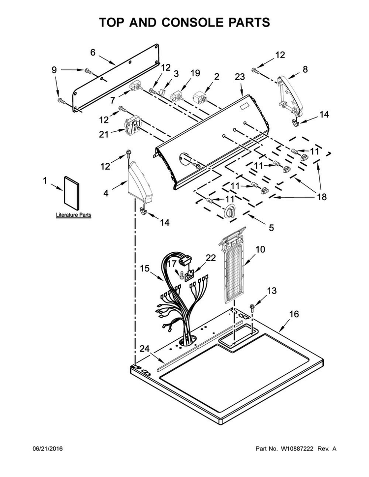 Top And Console Parts Diagram and Parts List for CGD147SDW3  Crosley Dryer