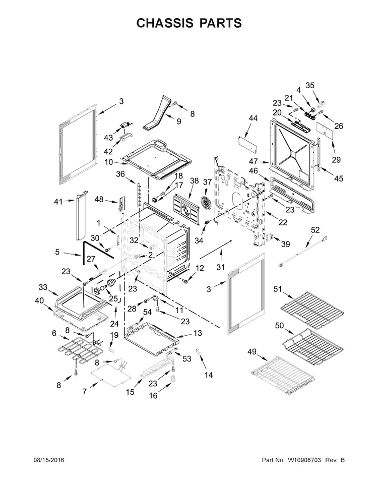Chassis Parts Diagram and Parts List for JES1750ES1  Jenn-Air Range