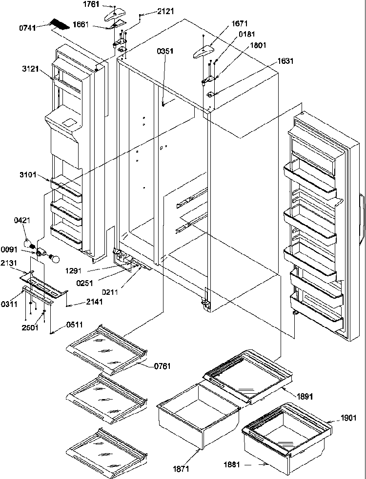 Refrigerator/freezer Shelves, Lights, And Hinges Diagram and Parts List for SGD22TL-P1303510WL  Amana Refrigerator