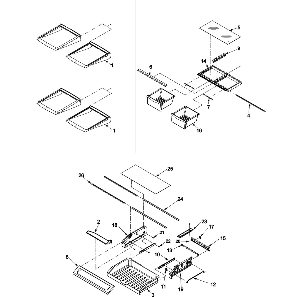 Refrigerator Shelving Diagram and Parts List for AFF2534FEB1  Amana Refrigerator
