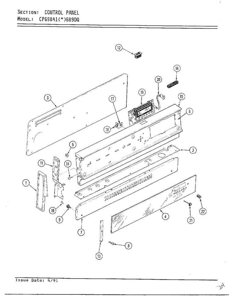 Control Panel- Backguard Diagram and Parts List for CPG9841(*)689DQ  Hardwick Range