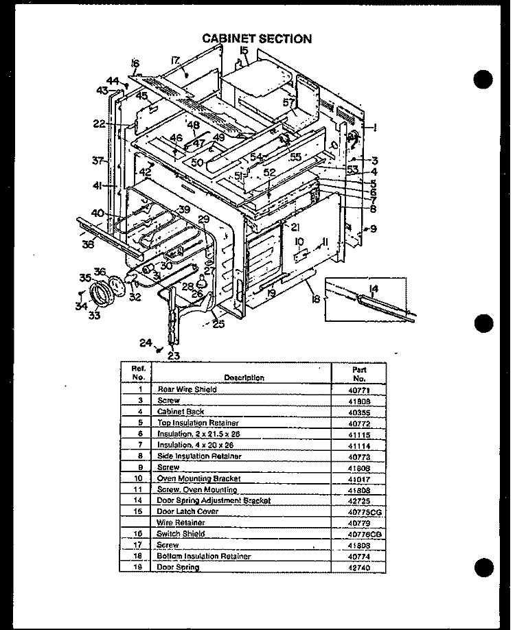 CABINER SECTION Diagram and Parts List for ESS306-2D ESS30602D Caloric Range