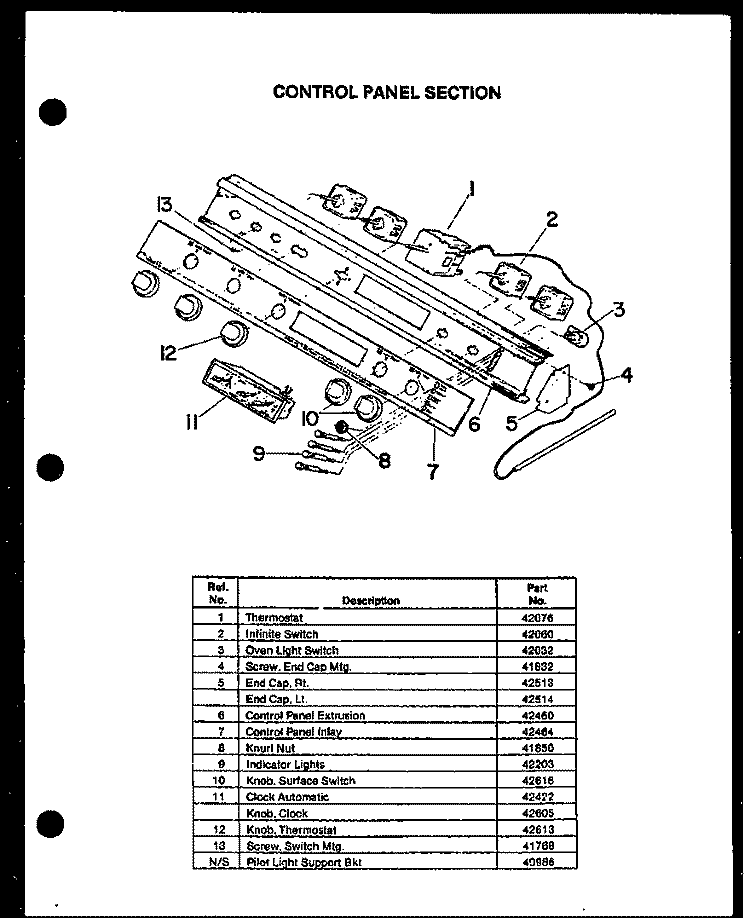 CONTROL PANEL SECTION Diagram and Parts List for ESS306-2D ESS30602D Caloric Range