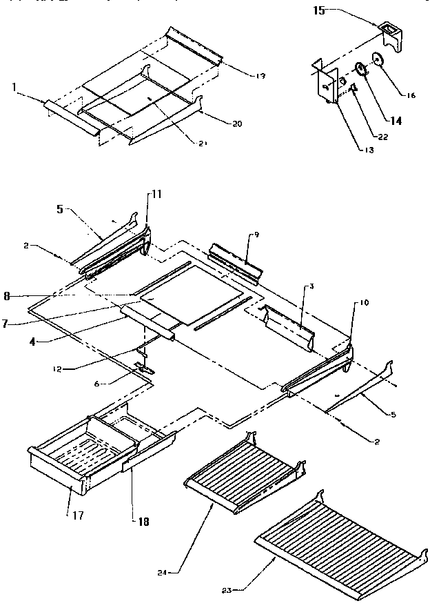 Cabinet Shelving Diagram and Parts List for TG18S3L-P1194601W  Amana Refrigerator