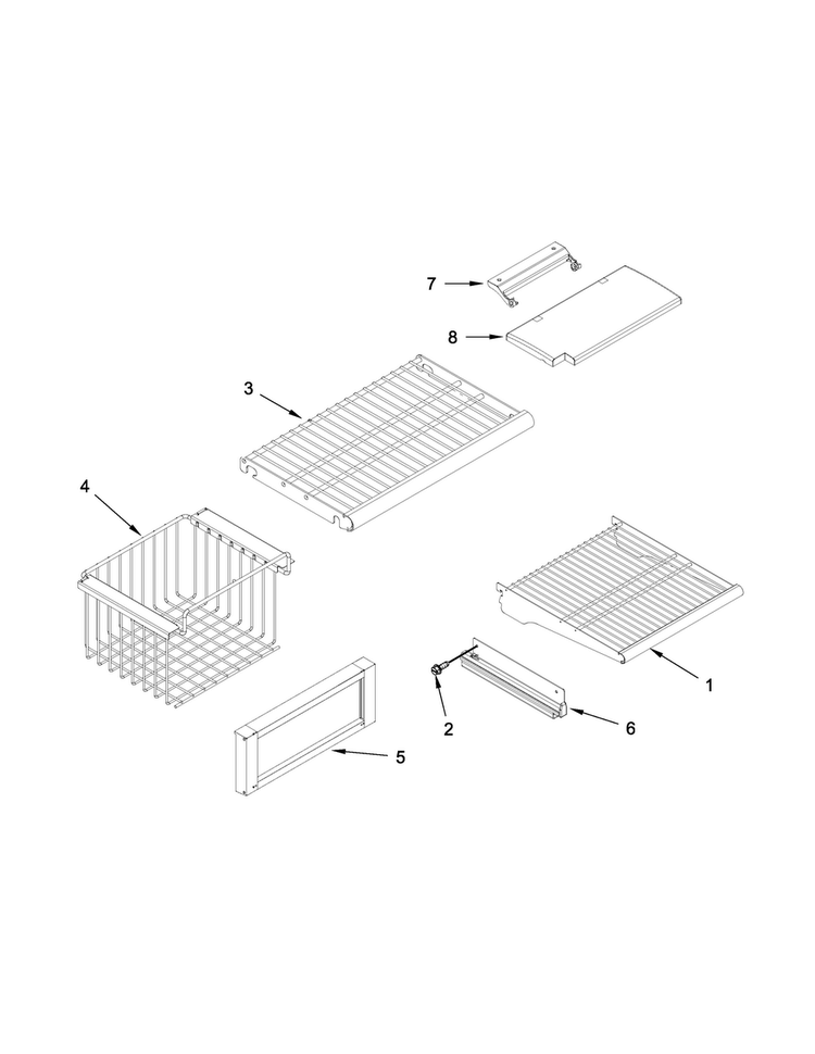 Freezer Shelf Parts Diagram and Parts List for JS48PPDUDE00  Jenn-Air Refrigerator