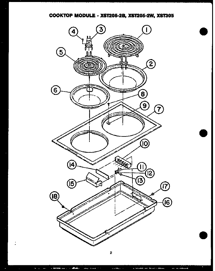 COOKTOP MOD - XST205 - 2B / XST205 - 2W / XST305 Diagram and Parts List for FDU185  Amana Range