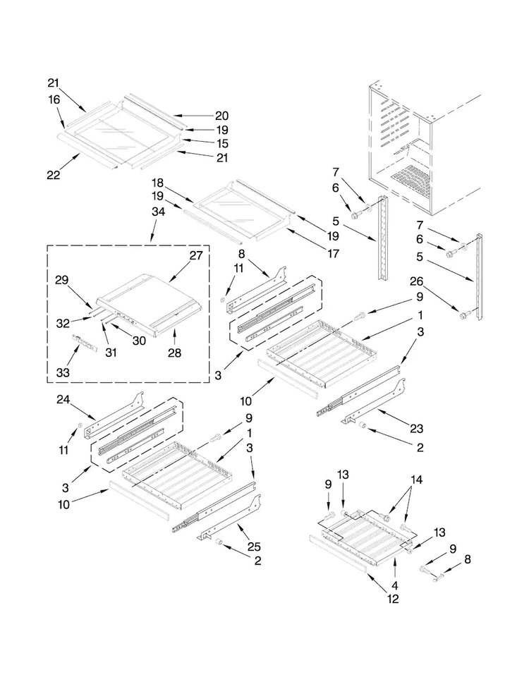 Shelf Parts Diagram and Parts List for JUB248RBCX01  Jenn-Air Wine and Beverage Cooler