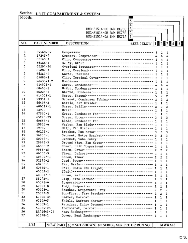 Unit Compartment & System Page 2 Diagram and Parts List for 21514-0A  Admiral Refrigerator
