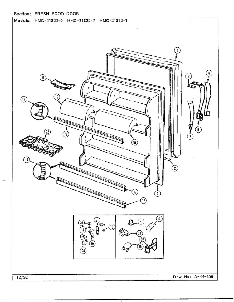 Fresh Food Door Diagram and Parts List for 21822-1  Admiral Refrigerator