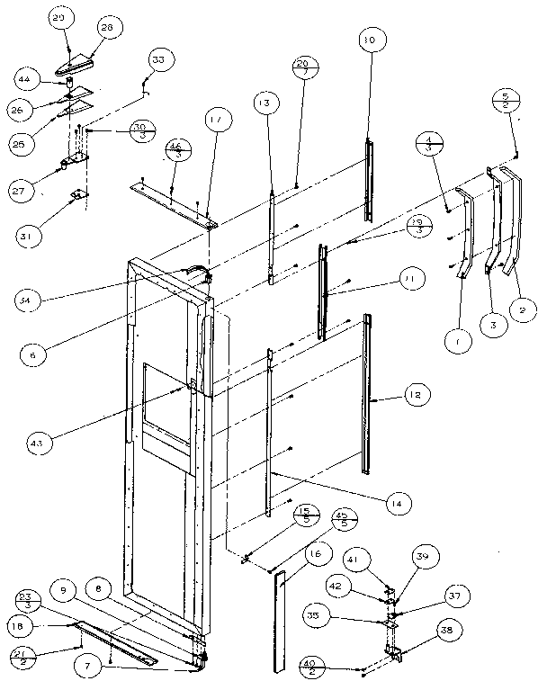 Freezer Door, Hinge & Trim Diagram and Parts List for 36541-P1121702W  Amana Refrigerator