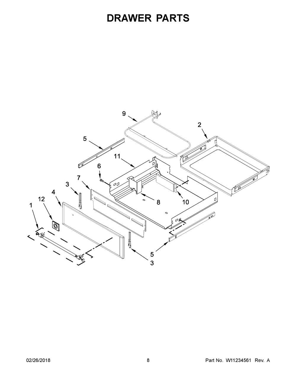 Drawer Parts Diagram and Parts List for YMES8800FZ2  Maytag Range