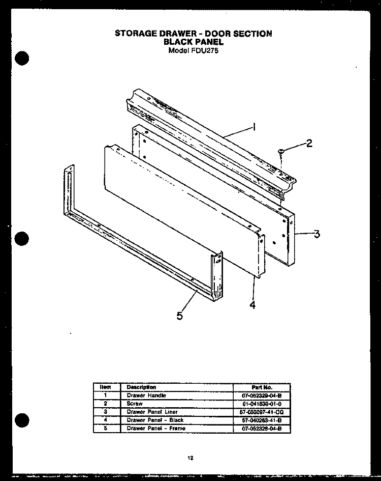 STORAGE DRAWER - DOOR SECTION BLACK PANEL Diagram and Parts List for FDU275  Amana Range