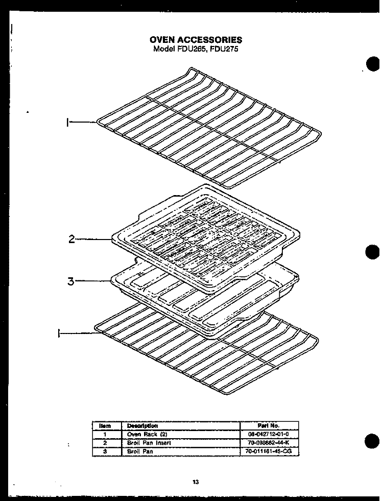 OVEN ACCESSORIES Diagram and Parts List for FDU265  Amana Range