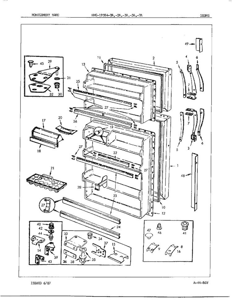 Doors/misc Diagram and Parts List for 19584A  Admiral Refrigerator