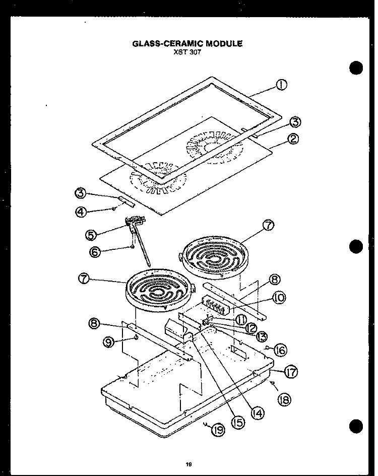 GLASS - CERAMIC MODULE SXT 307 Diagram and Parts List for FDU265  Amana Range