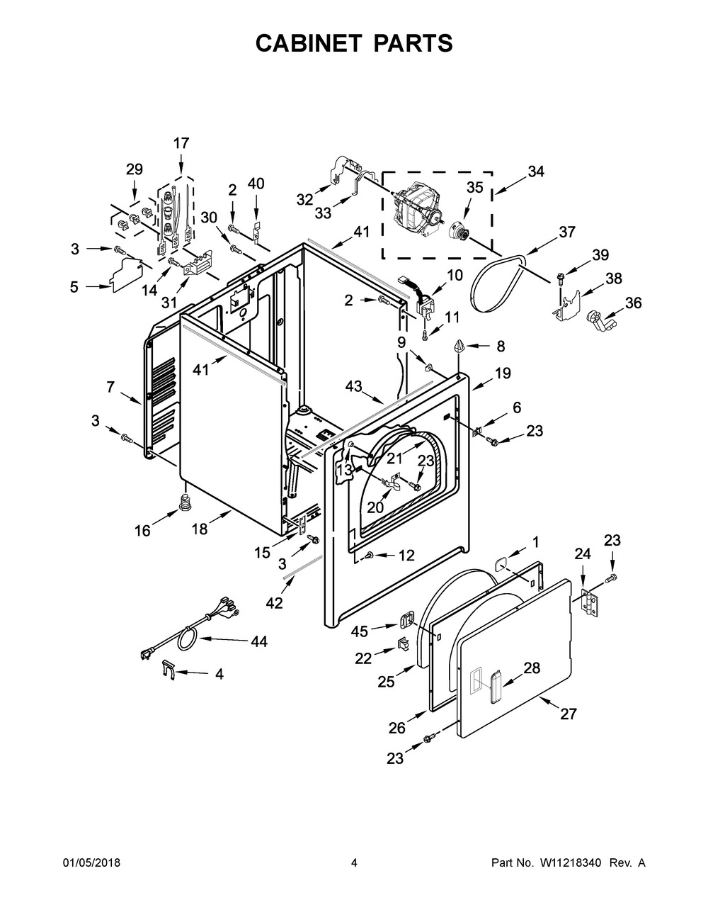 Cabinet Parts Diagram and Parts List for YMEDC465HW0  Maytag Dryer