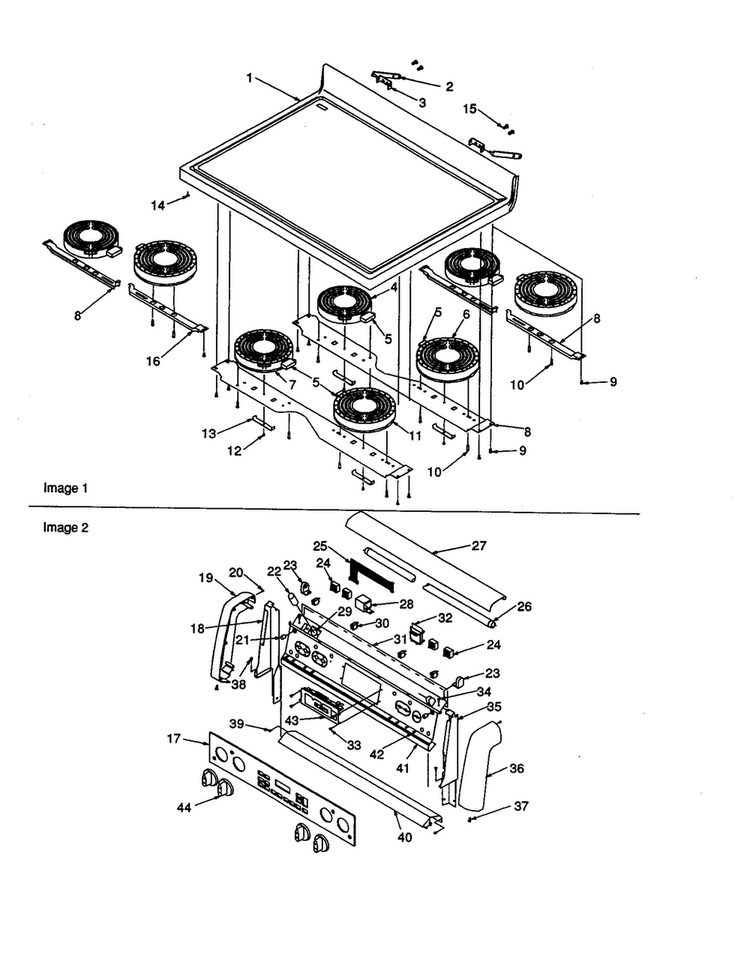 Main Top And Backguard Diagram and Parts List for ZRTC8500E-P1143803NE  Amana Range