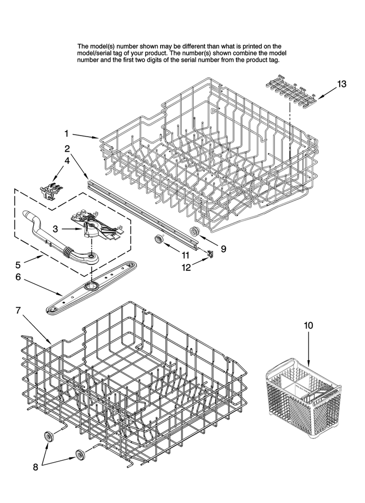 Upper And Lower Rack Parts Diagram and Parts List for MDB5601AWW40  Maytag Dishwasher