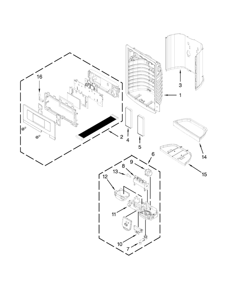 Dispenser Front Parts Diagram and Parts List for MFI2665XEM7  Maytag Refrigerator