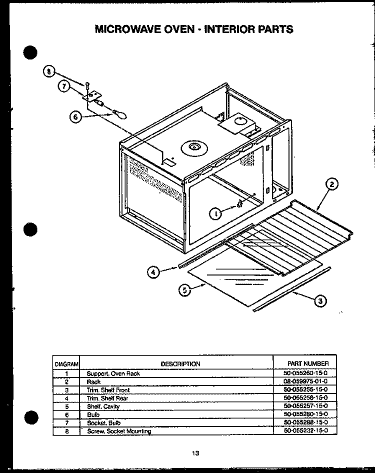 MICROWAVE OVEN - INTERIOR PARTS Diagram and Parts List for EKT-396  Caloric Microwave Oven Combo