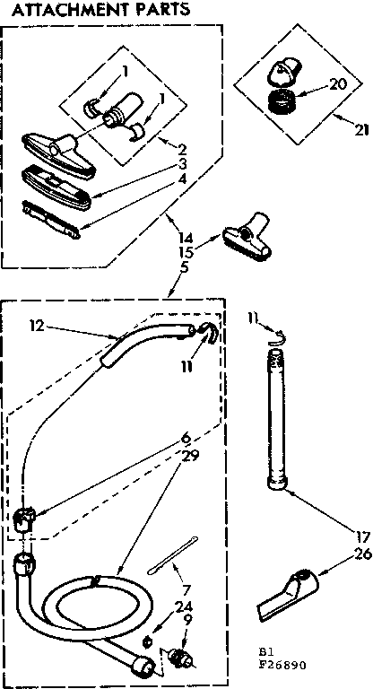 Attachment Parts Diagram and Parts List for 11626890  Kenmore Canister Vacuum