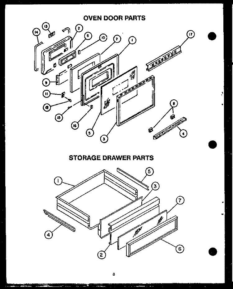 OVEN DOOR PARTS Diagram and Parts List for FDU-248-2WW  Amana Range