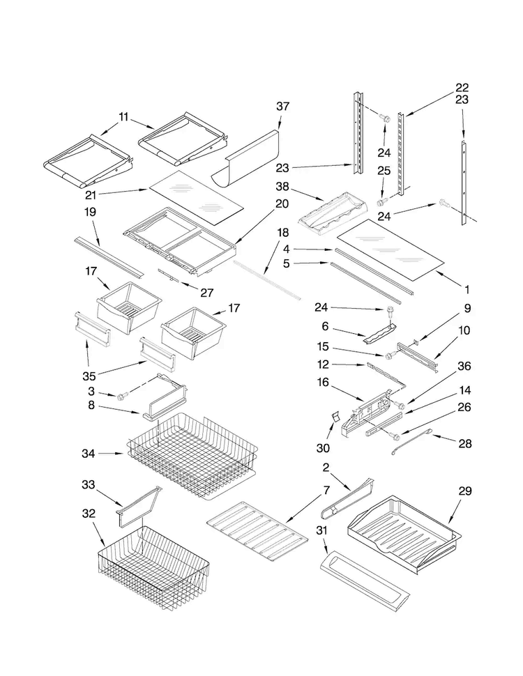 Shelf Parts Diagram and Parts List for JBL2088HES4  Jenn-Air Refrigerator