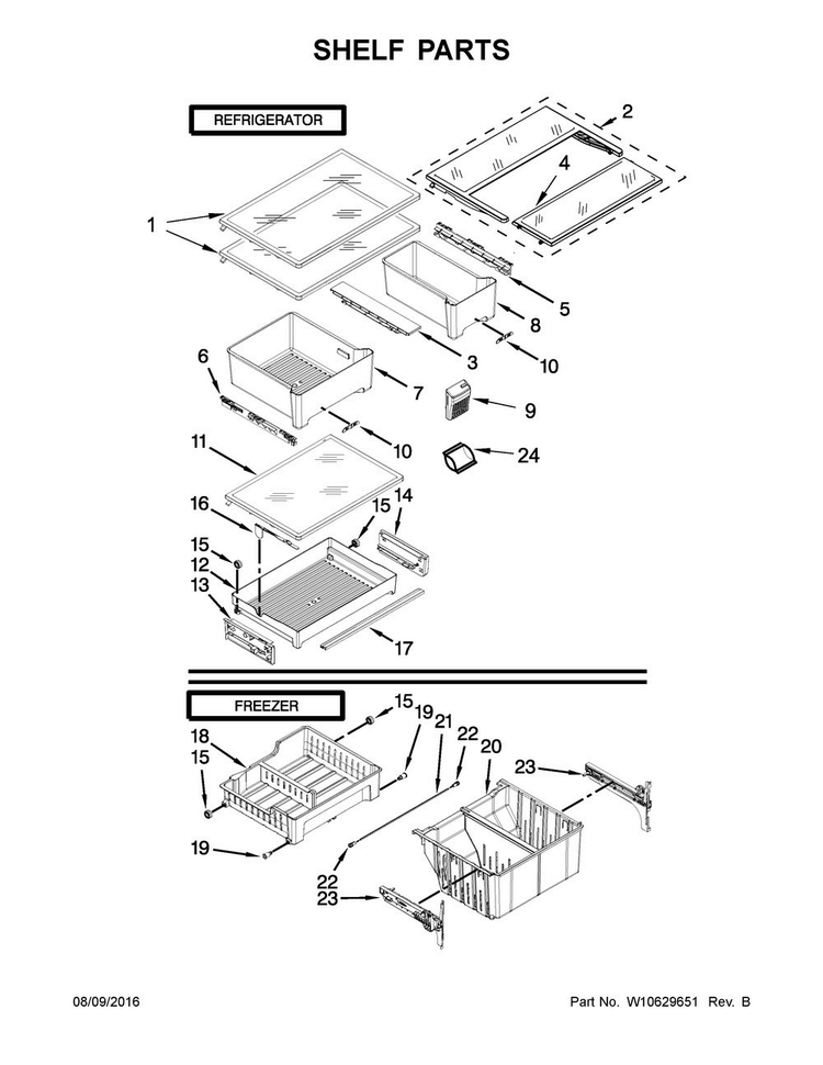 Shelf Parts Diagram and Parts List for MFF2055YEB01  Maytag Refrigerator