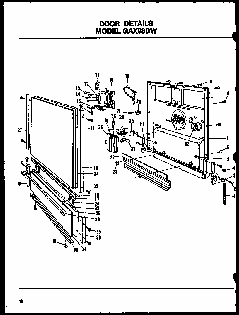 Door Details (gax98dw/mn01) (gax98dw/mn02) (gax98dw/mn03) Diagram and Parts List for GAX95DW-OA MN03 Amana Dishwasher