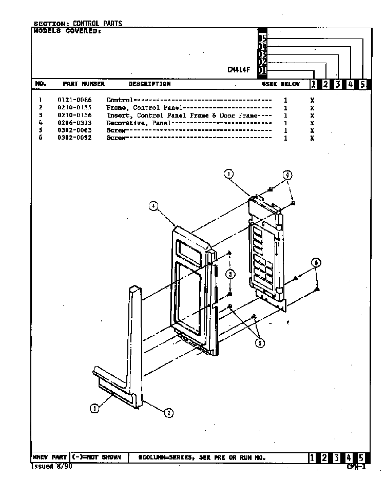 Control Panel Diagram and Parts List for CM414F  Crosley Microwave