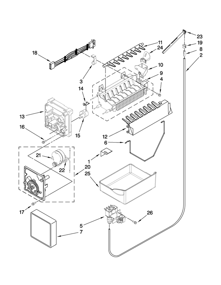 Icemaker Parts Diagram and Parts List for JBR2088WEM0  Jenn-Air Refrigerator