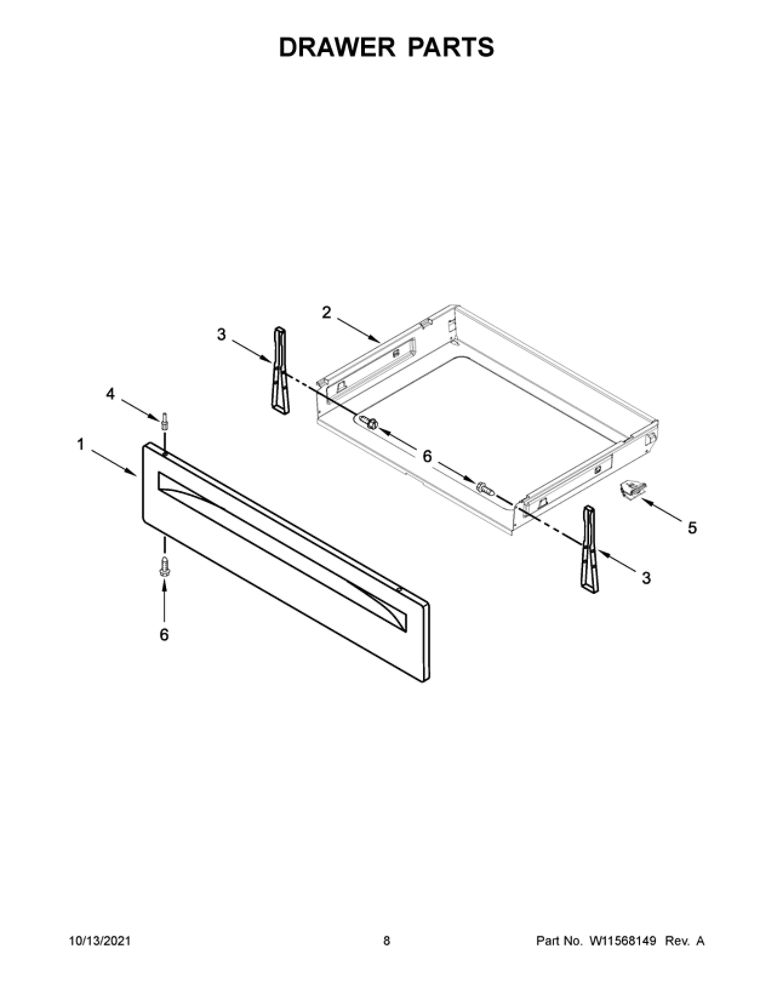 Drawer Parts Diagram and Parts List for YAES6603SFW3  Amana Range