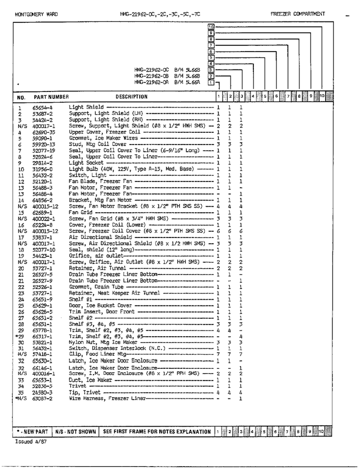 Freezer Compartment Assembly Page 2 Diagram and Parts List for 21962C  Admiral Refrigerator
