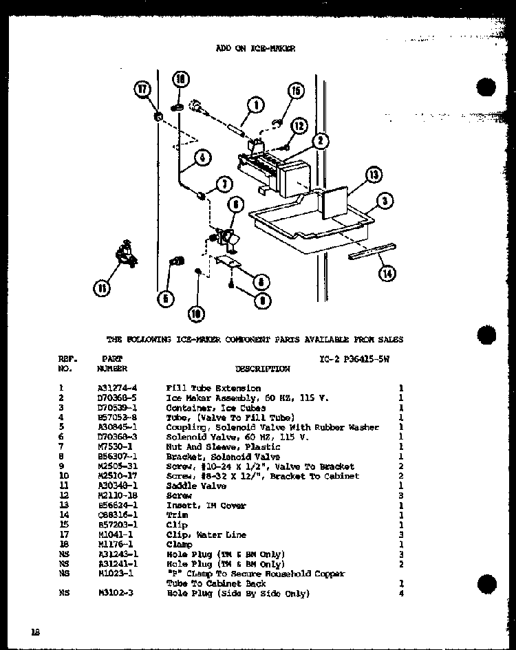 Add On Ice-maker Diagram and Parts List for TM14G-L-P75658-14WL  Amana Refrigerator