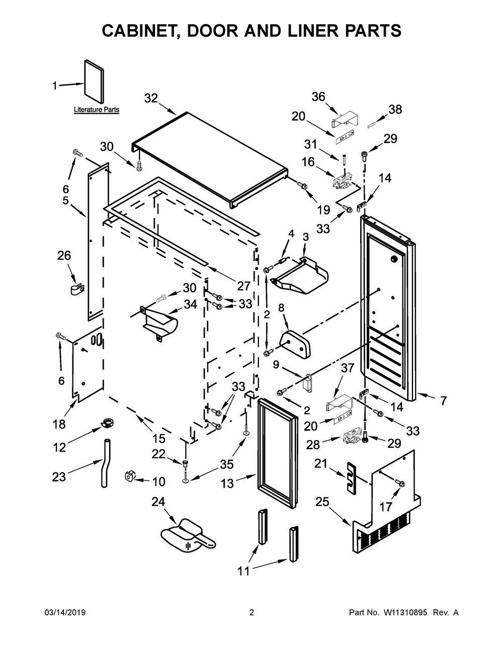 Cabinet, Door And Liner Parts Diagram and Parts List for JUIFX15HX00  Maytag Ice Maker